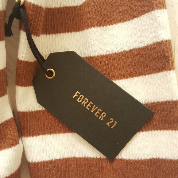 NWT Forever 21 long sleeve crop top M white brown - Picture 3 of 5